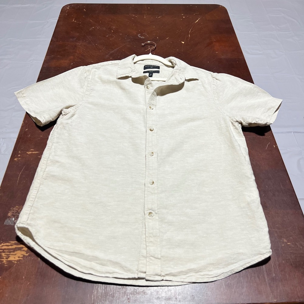 Banana Republic Mens Slim Fit Linen Cotton Short Sleeve‎ Shirt Beige 585585-04 M